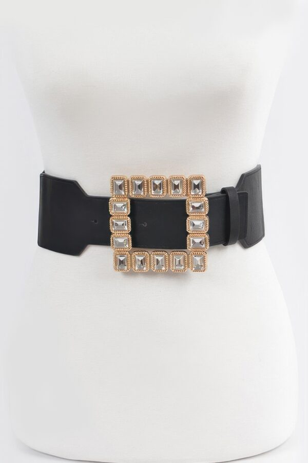 Plus-Size Elastic Belt with Square Glass Buckle