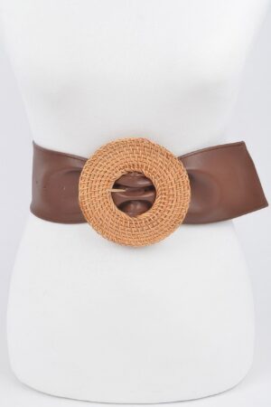 Plus Size Bamboo Round Buckle Belt – Polyurethane