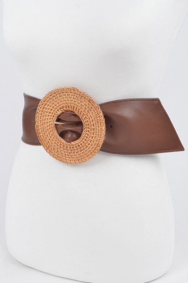 Plus Size Bamboo Round Buckle Belt – Polyurethane