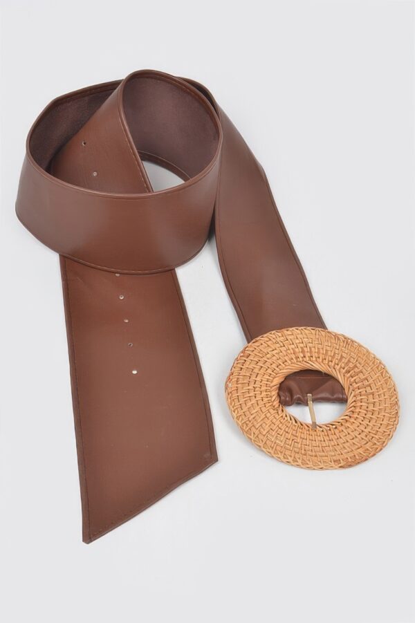 Plus Size Bamboo Round Buckle Belt – Polyurethane