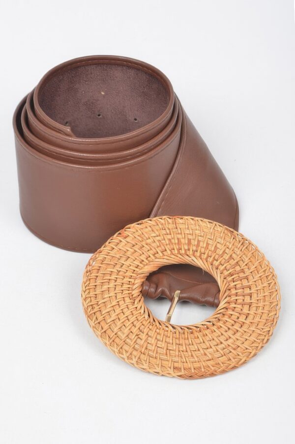 Plus Size Bamboo Round Buckle Belt – Polyurethane