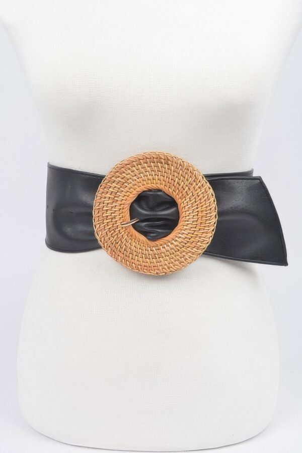 Plus Size Bamboo Round Buckle Belt – Polyurethane