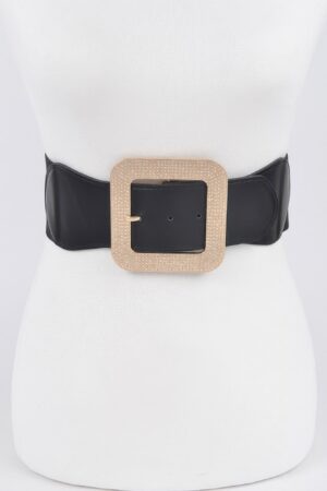 Plus Size Rhinestone Square-Buckle Elastic Belt