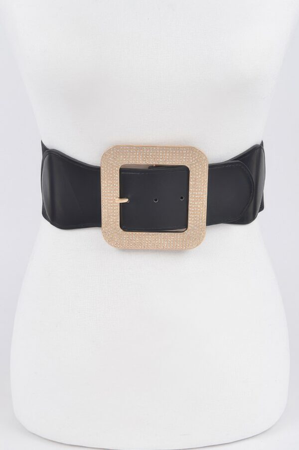 Plus Size Rhinestone Square-Buckle Elastic Belt