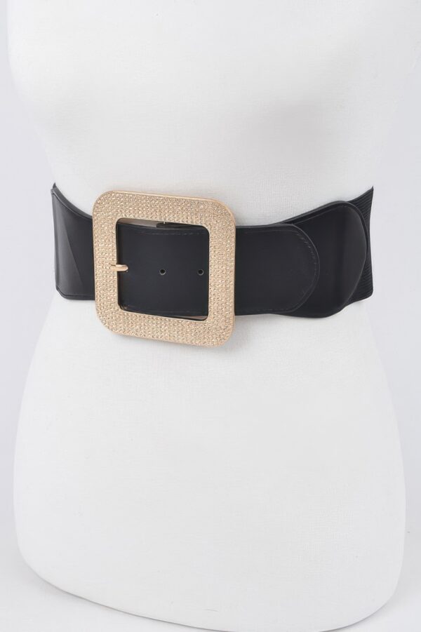 Plus Size Rhinestone Square-Buckle Elastic Belt