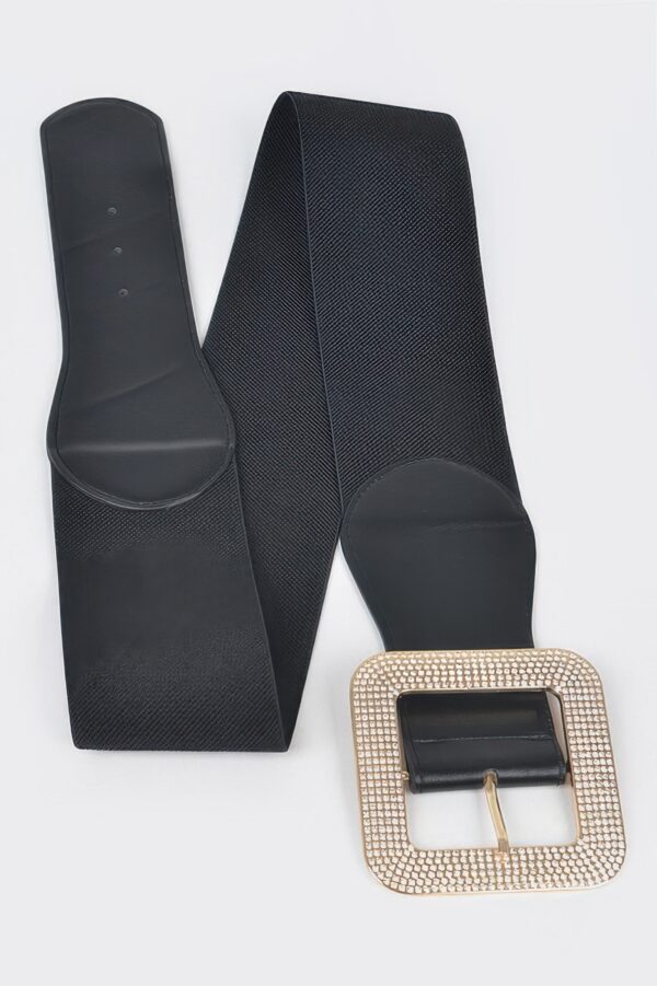 Plus Size Rhinestone Square-Buckle Elastic Belt