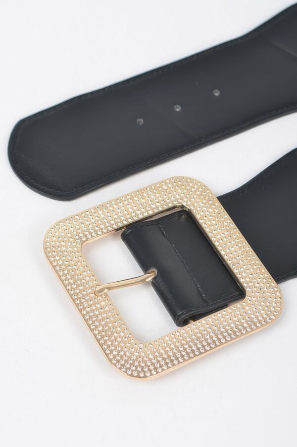 Plus Size Rhinestone Square-Buckle Elastic Belt