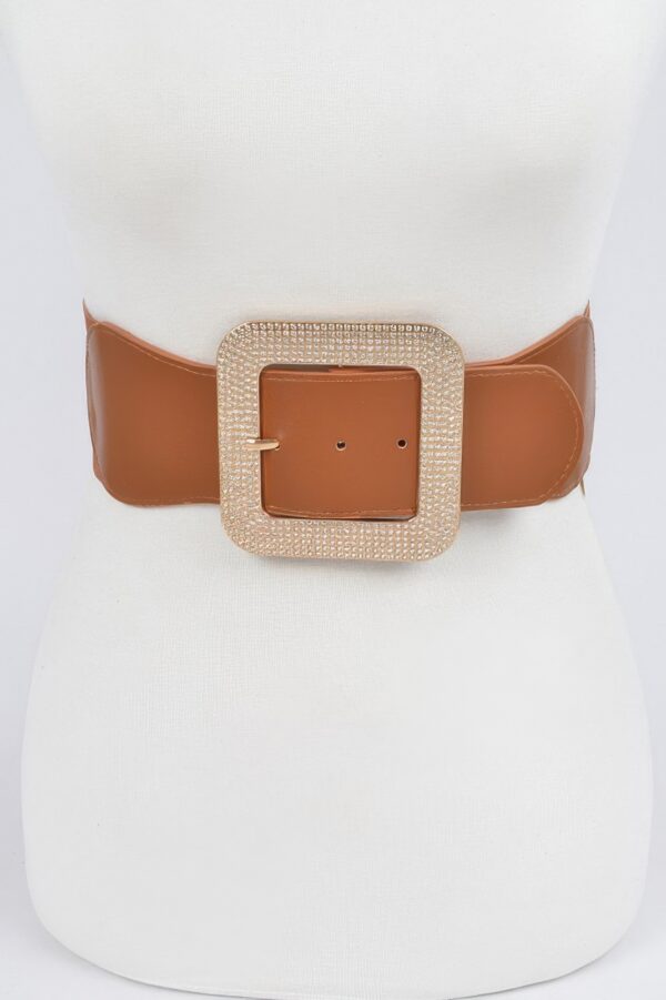 Plus Size Rhinestone Square-Buckle Elastic Belt
