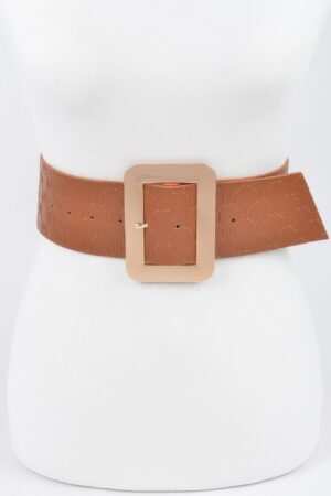 Plus-Size Embossed Belt with Large Metal Buckle