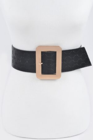 Wide Embossed Belt with Oversized Metal Buckle