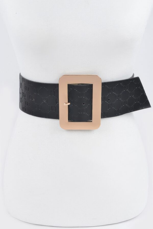 Wide Embossed Belt with Oversized Metal Buckle