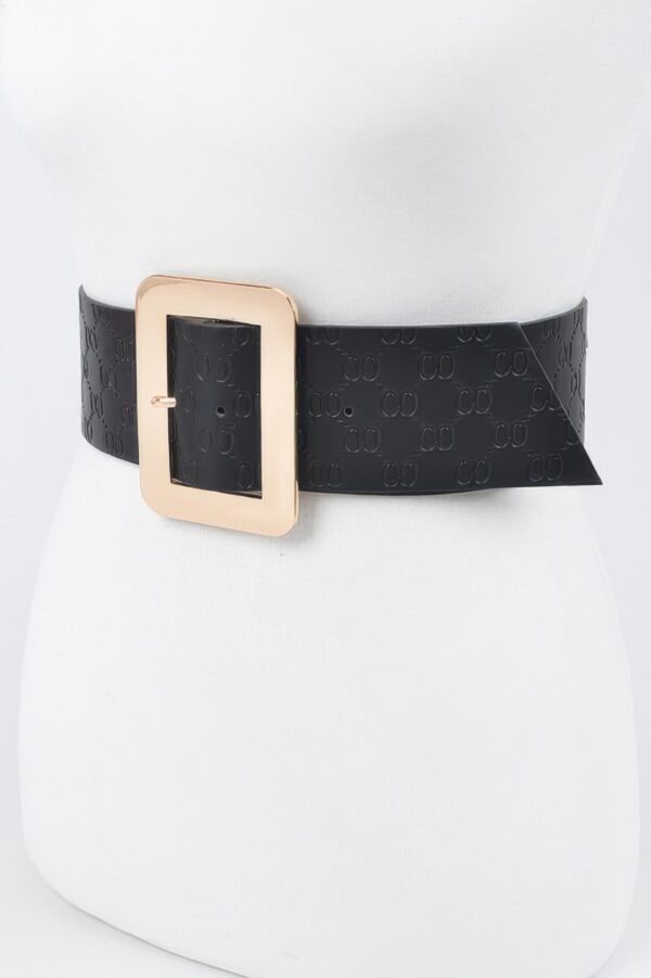 Wide Embossed Belt with Oversized Metal Buckle