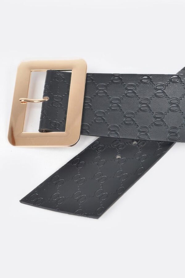 Wide Embossed Belt with Oversized Metal Buckle