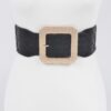 Oversized Rhinestone Buckle Embossed Elastic Belt