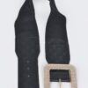 Oversized Rhinestone Buckle Embossed Elastic Belt
