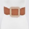 Oversized Rhinestone Buckle Embossed Elastic Belt