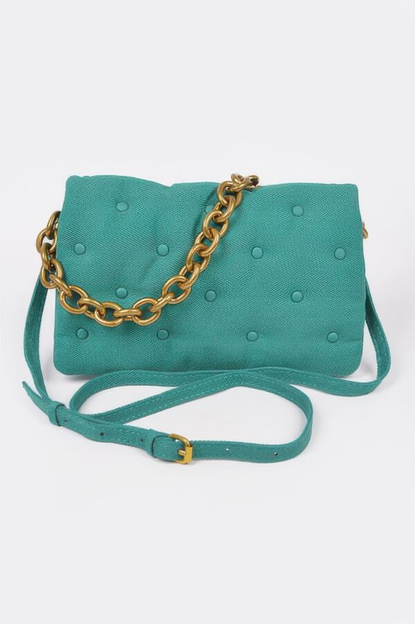 Studded Cotton Canvas Chain Shoulder Bag