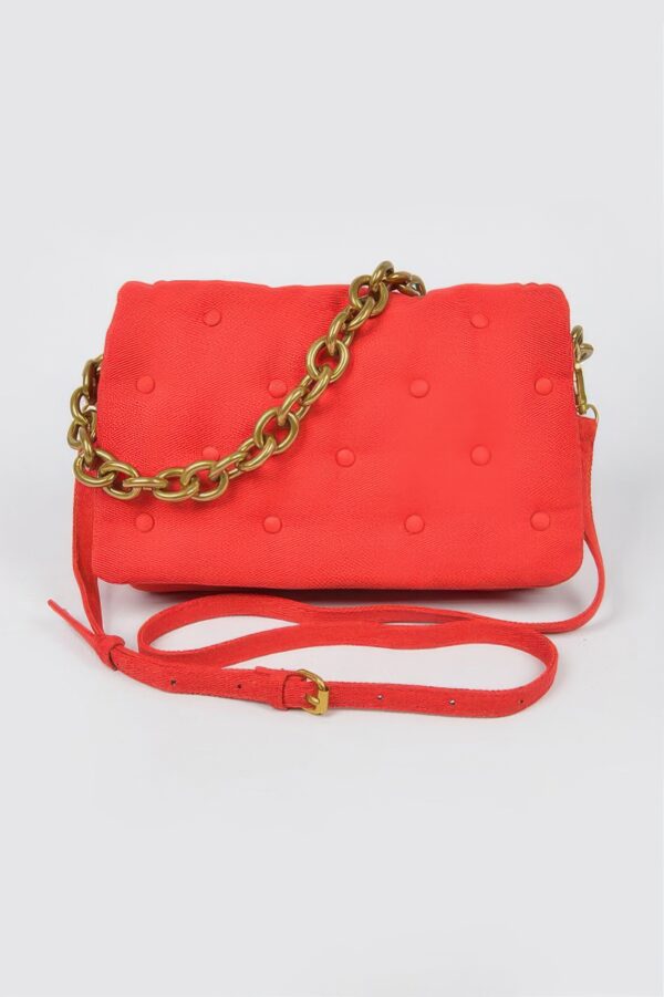 Studded Cotton Canvas Chain Shoulder Bag