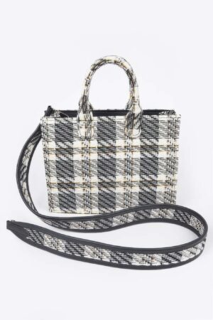 Tweed Plaid Medium Tote – Synthetic Structured Bag