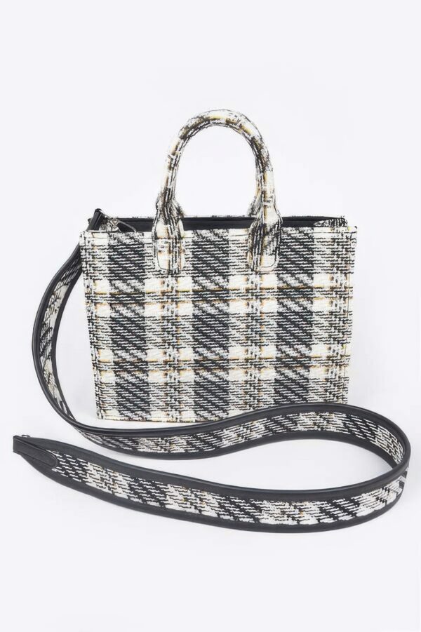 Tweed Plaid Medium Tote – Synthetic Structured Bag