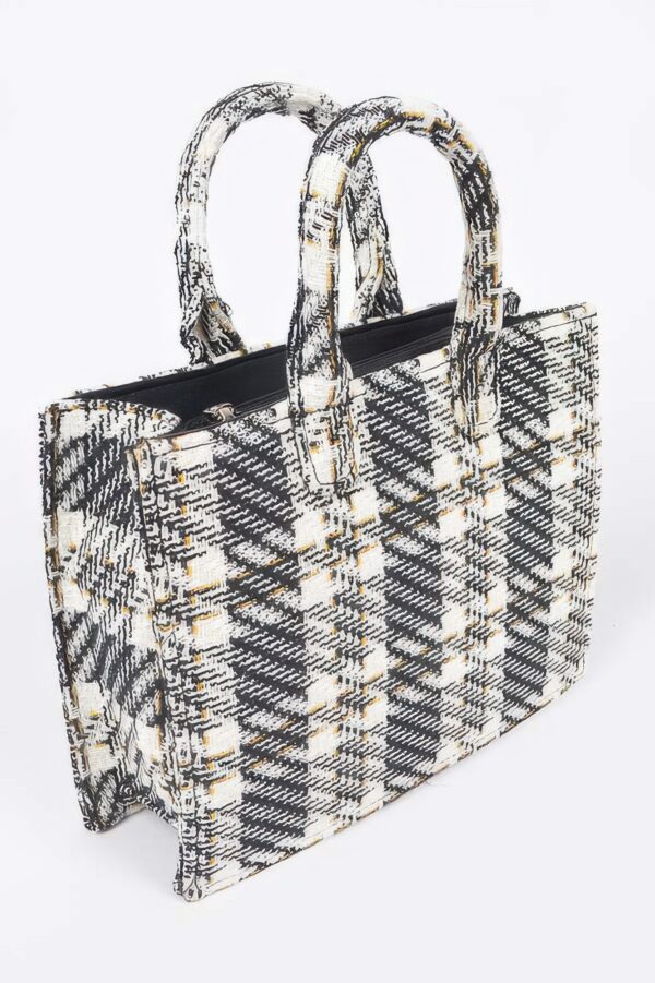 Tweed Plaid Medium Tote – Synthetic Structured Bag