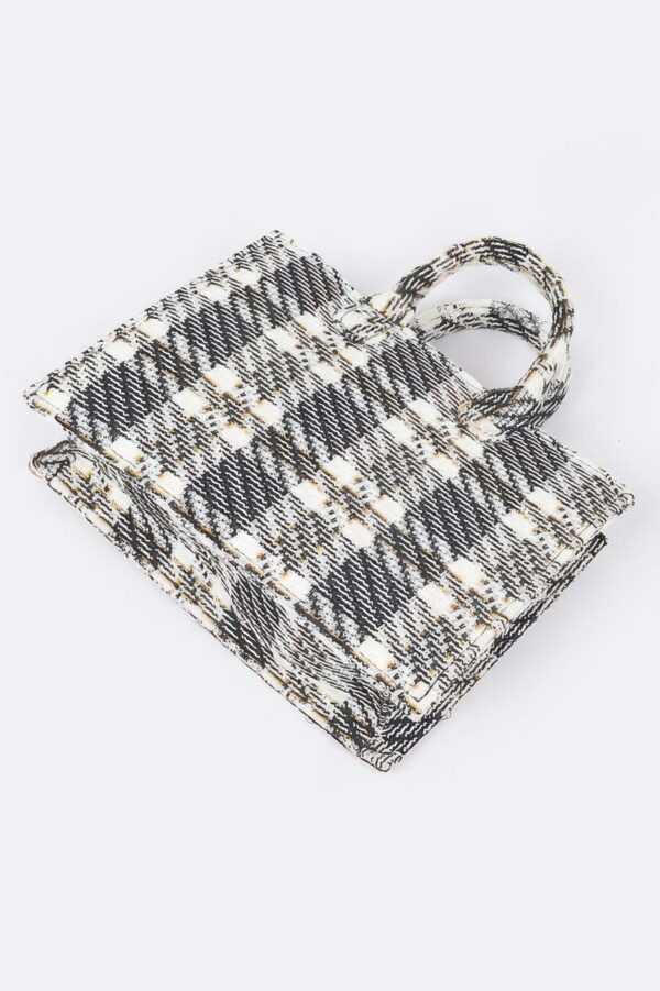 Tweed Plaid Medium Tote – Synthetic Structured Bag