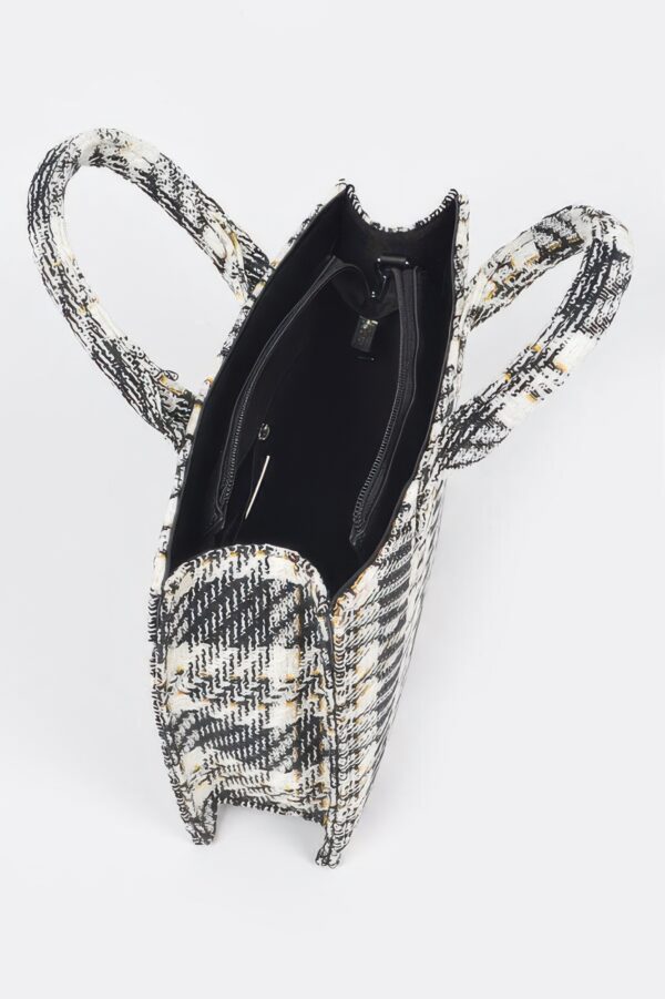 Tweed Plaid Medium Tote – Synthetic Structured Bag