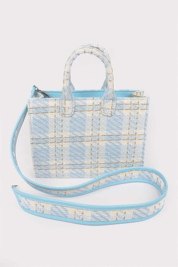 Tweed Plaid Medium Tote – Synthetic Structured Bag