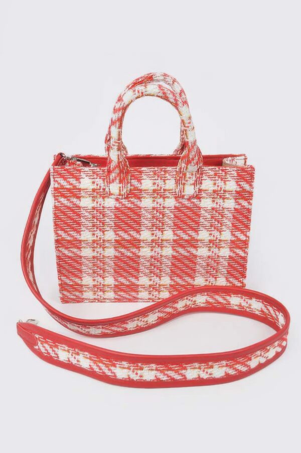 Tweed Plaid Medium Tote – Synthetic Structured Bag
