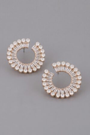 Jeweled Round Stud Earrings – Polished Finish