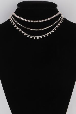 Triple Rhinestone Drop Necklace – Layered Sparkle