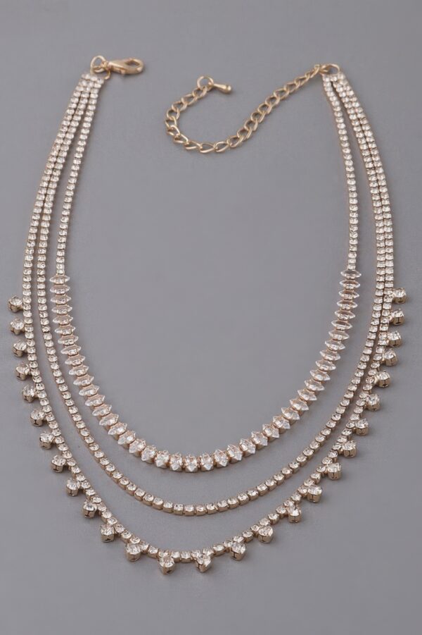 Triple Rhinestone Drop Necklace – Layered Sparkle