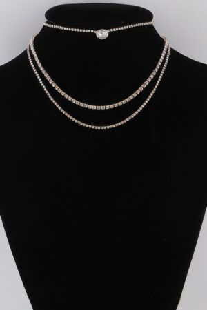 Multi Rhinestone Necklace – Clustered Sparkle, 14 inch