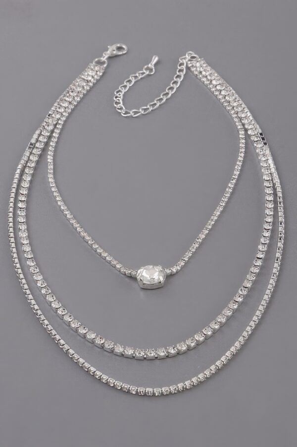 Multi Rhinestone Necklace – Clustered Sparkle, 14 inch
