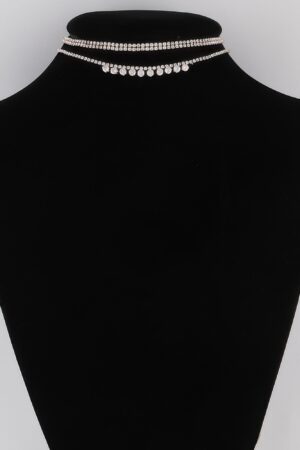 Triple Rhinestone Choker Necklace – 12″ Length