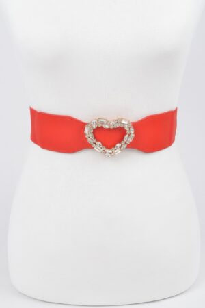 Heart Rhinestone Buckle Elastic Waist Belt