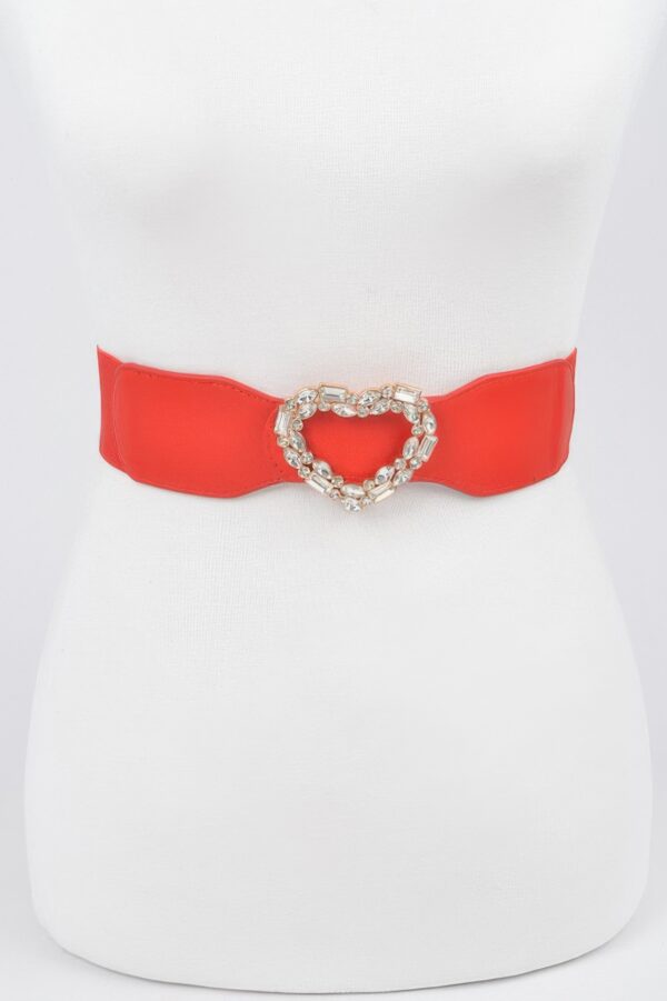 Heart Rhinestone Buckle Elastic Waist Belt