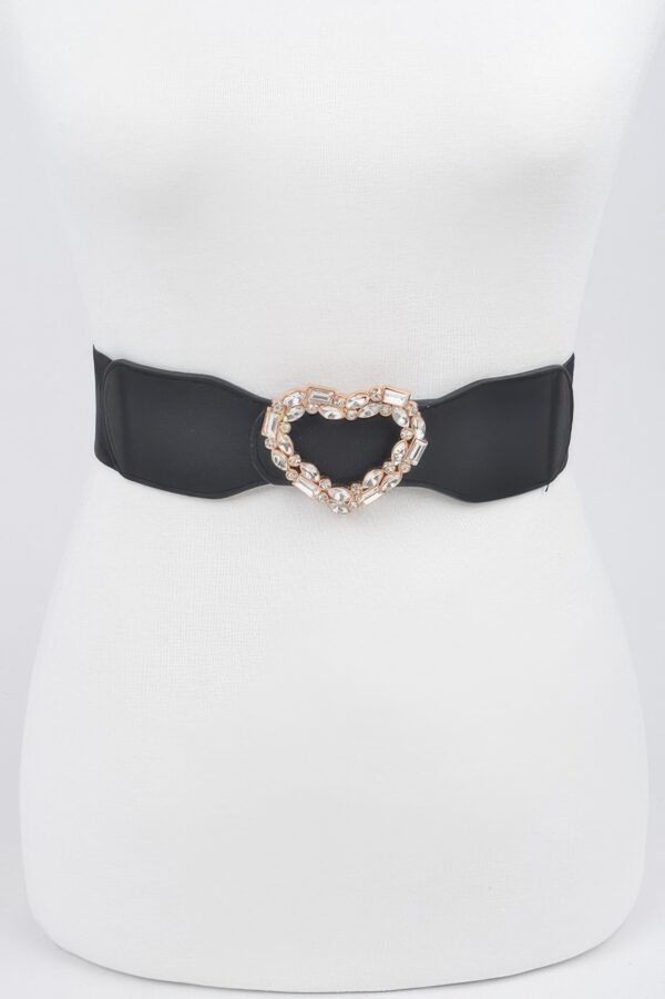 Heart Rhinestone Buckle Elastic Waist Belt