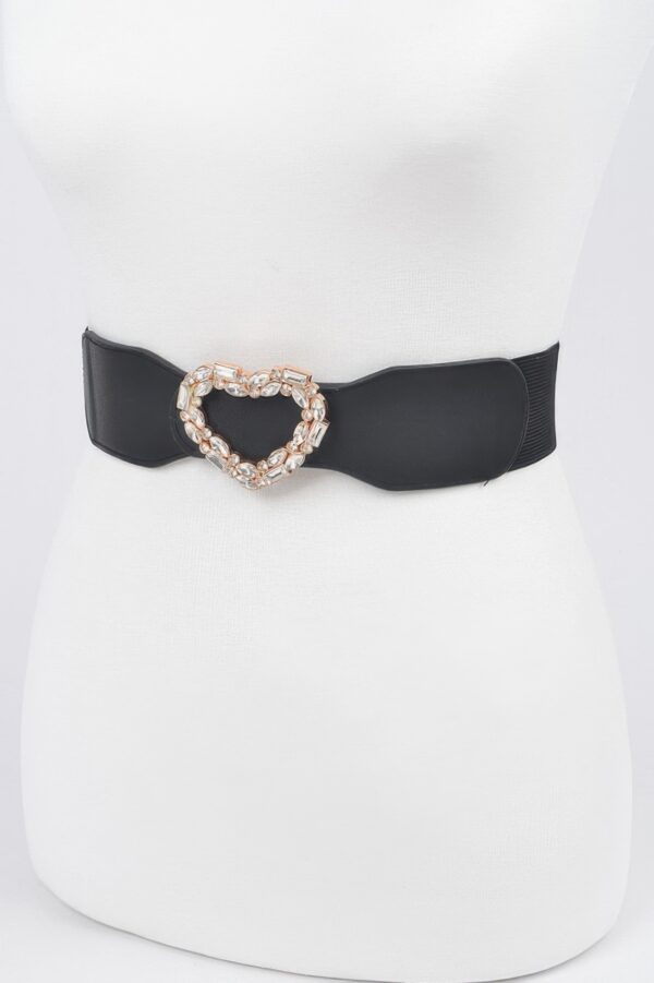 Heart Rhinestone Buckle Elastic Waist Belt