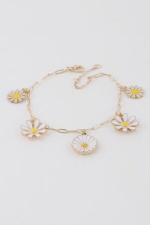 Multi Flower Charm Bracelet – Stackable Floral Accent
