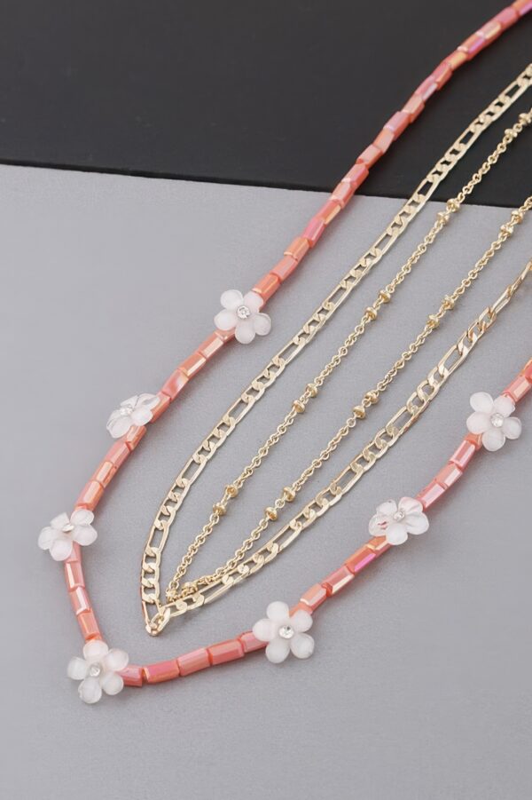 Multi Flower Charm Necklace – 16in Layered Look