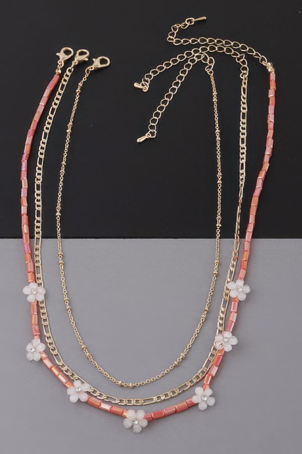 Multi Flower Charm Necklace – 16in Layered Look