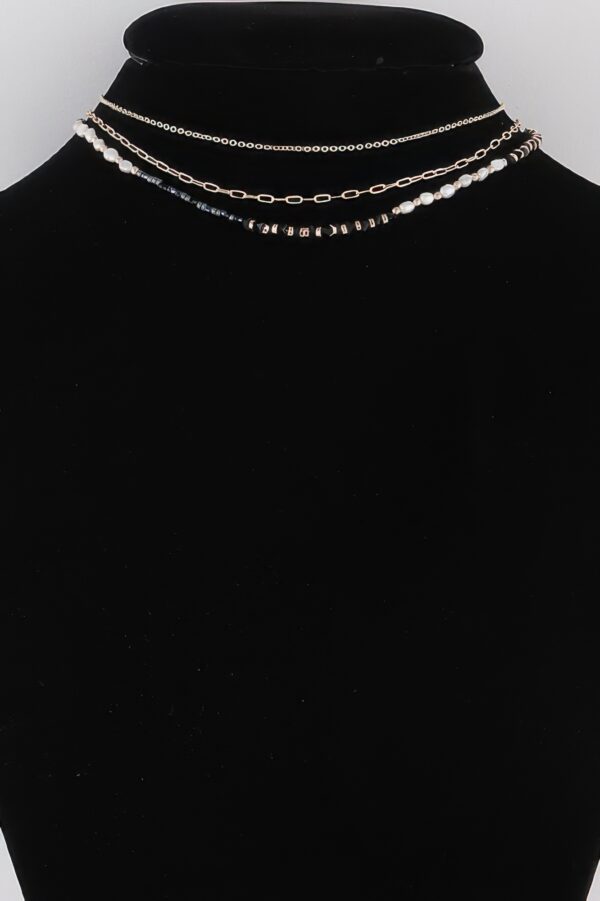 Layered Textured Bead and Chain Choker Necklace