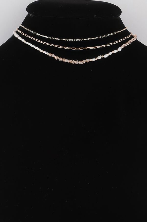 Layered Textured Bead and Chain Choker Necklace