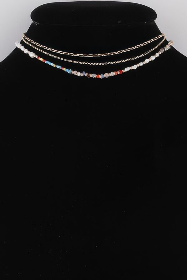 Layered Textured Bead and Chain Choker Necklace
