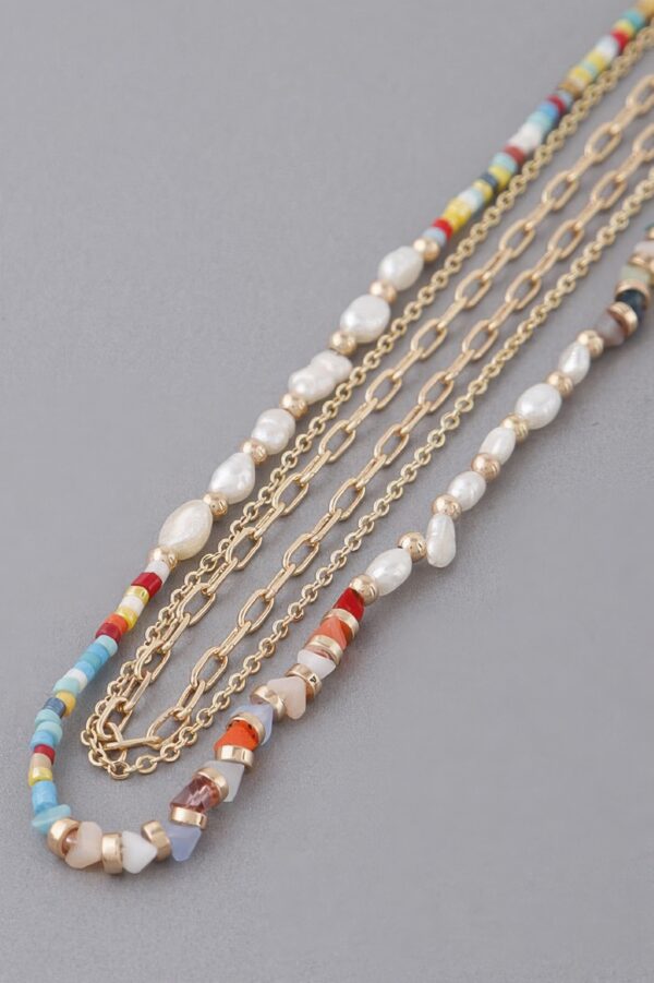 Layered Textured Bead and Chain Choker Necklace