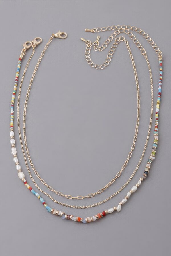 Layered Textured Bead and Chain Choker Necklace