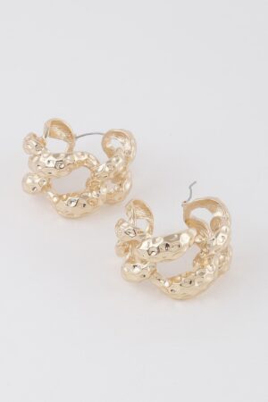 Abstract Chain Hoop Earrings – Textured 1.6 in Hoops