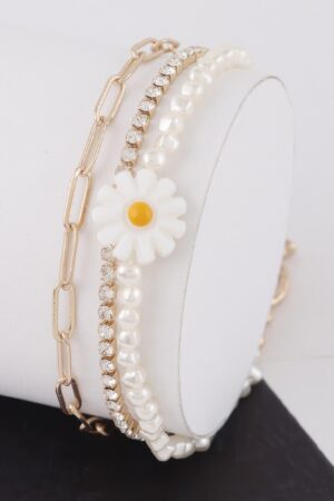 Daisy Flower Toggle Bracelet with Floral Accents