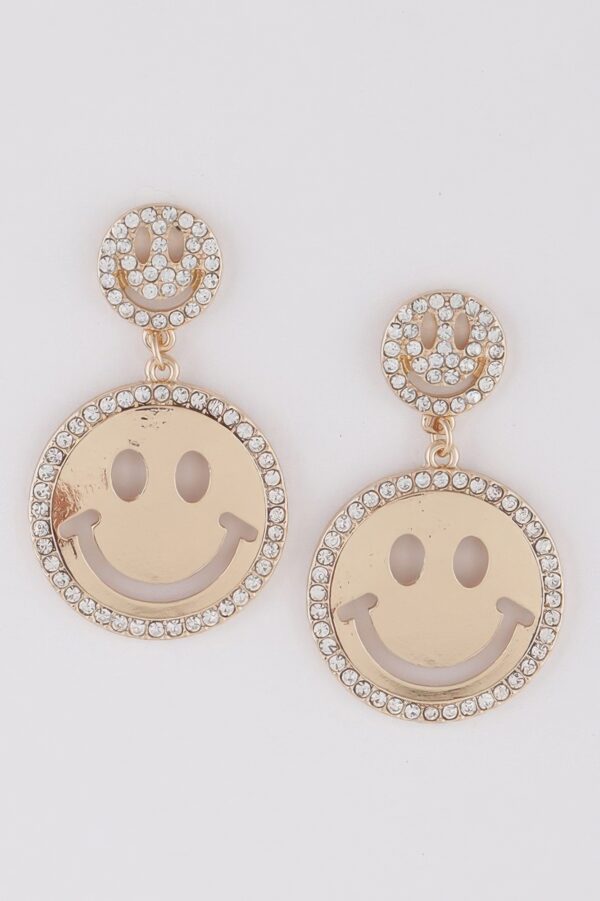 Jeweled Smiley Face Earrings – Drop Design with Sparkle